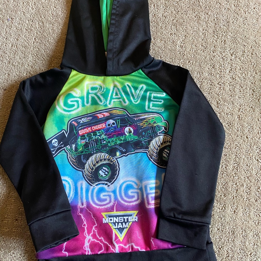 Monster Jam Grave Digger Kids Hoodie - Black and Multicolor